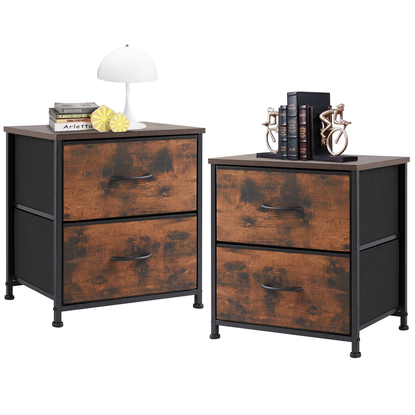 2 Pc Nightstand Set – Fabric Drawer Bedside Tables for Bedroom & Living Room Storage