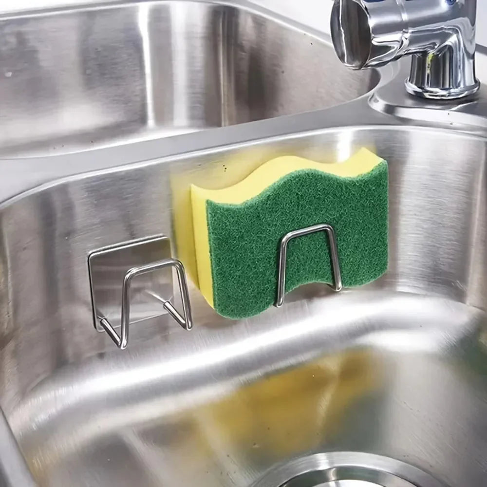 Self-Adhesive Stainless Steel Kitchen Sink Sponge Rack - Drain Storage Holder & Organizer