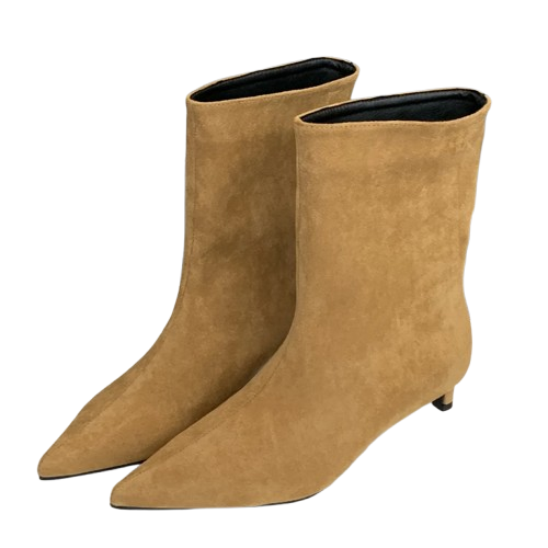 Elegant Pointed-Toe Ankle Boots – Vintage Low-Heel Winter Booties for Women